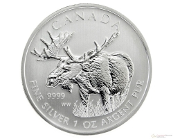 Серебряная монета Канады 5 долларов "Лось" 1oz, 31,1г., Ag 9999, 2012 год