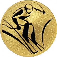 Золотая монета 200 рублей "Горнолыжный спорт" 31,1г., 2010 год